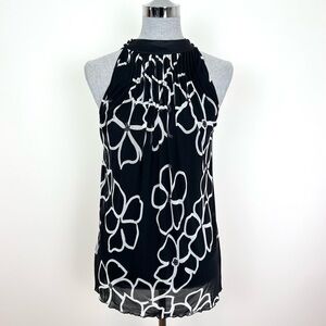 Saks‎ 5th Ave Black and White Floral Halter tunic with mesh overlay